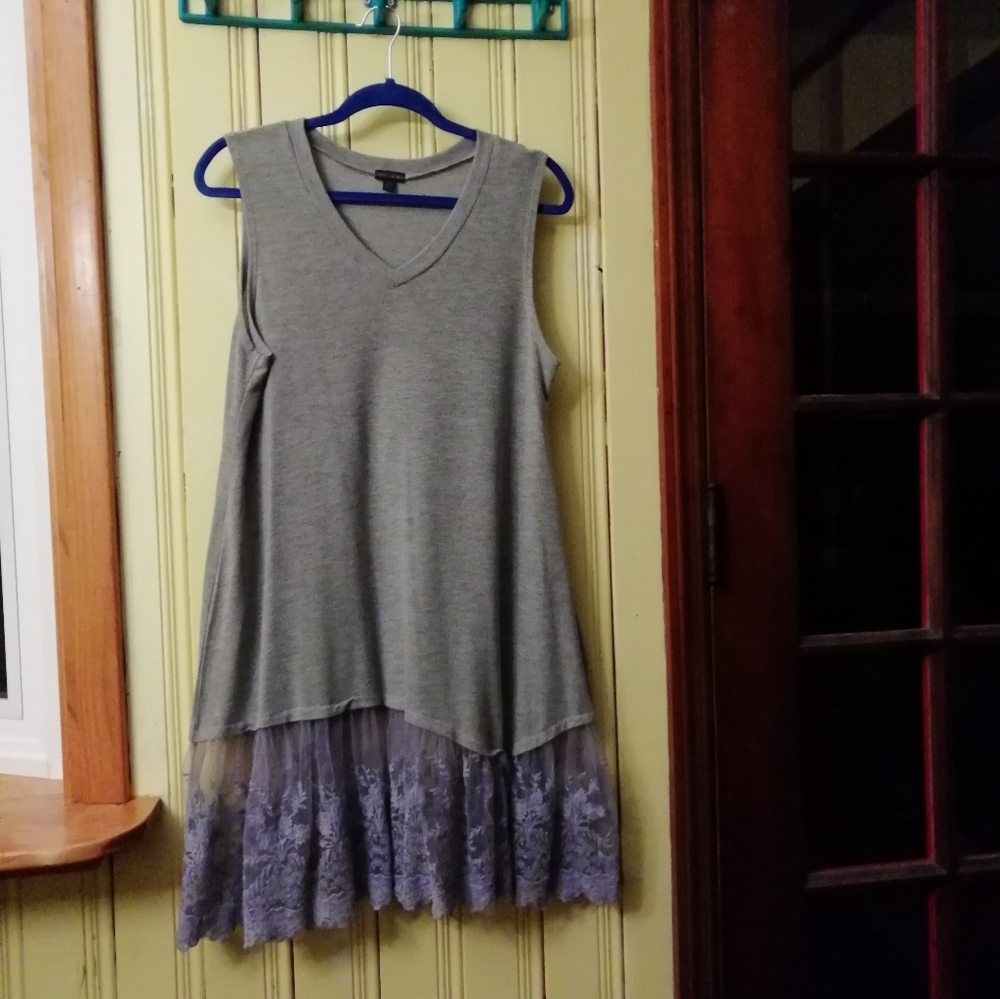 Coco + Carmen Coastal Grandmother Style V-Neck Jersey+Lace Tunic Jumper, XL